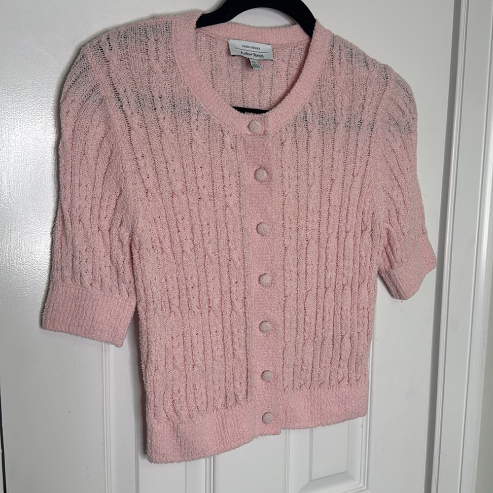 *** SOLD *** Other Stories Pink Cropped Cable Knit Cardigan - Picture 8 of 8